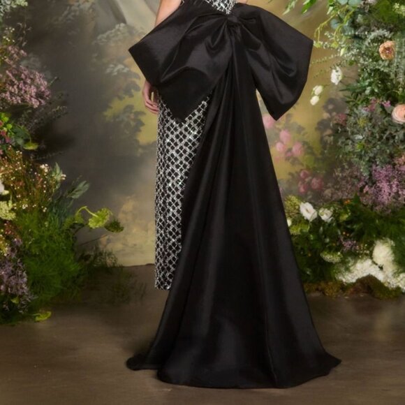 New Red Carpet Rhinestones Embellished Black Sheath Dress w/ Back Bow CD A1486 - Picture 14 of 16